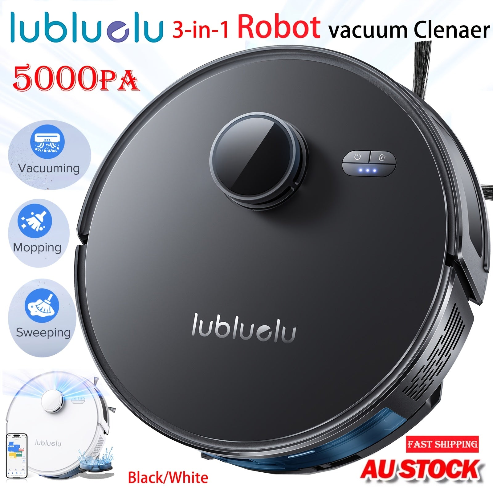 Nutshell robot vacuum and mop combo in black with 3-in-1 vacuuming mopping and sweeping functions