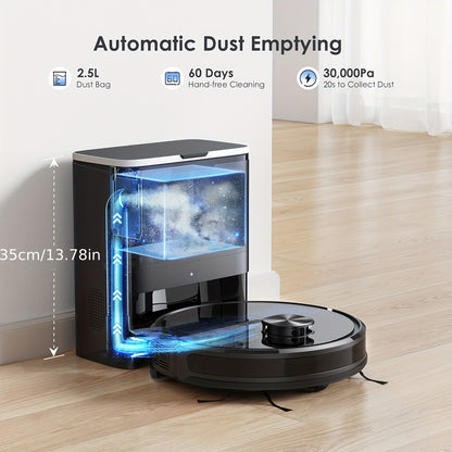 Nutshell robot vacuum and mop combo with automatic dust emptying, 2.5L dust bag, and 30,000Pa suction