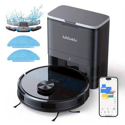 Nutshell robot vacuum and mop combo with charging dock, washable mop pads, and smartphone app control