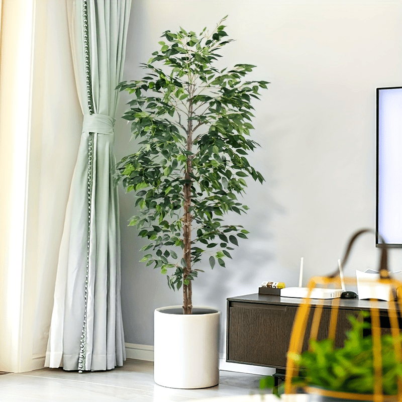 Luxury faux Ficus bonsai tree in a modern white pot, ideal for home decor and enhancing indoor spaces