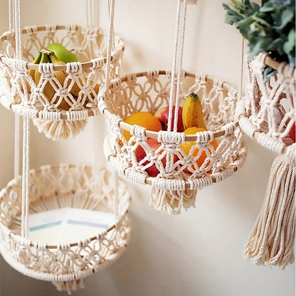 Nutshell macrame hanging basket decor featuring natural fibers and a stylish design for fruit storage