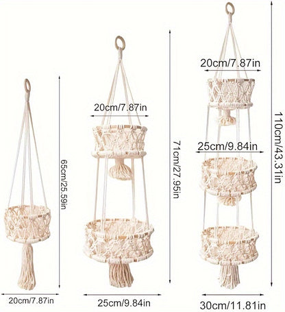 Nutshell macrame hanging basket decor in three sizes for stylish home organization and plant support