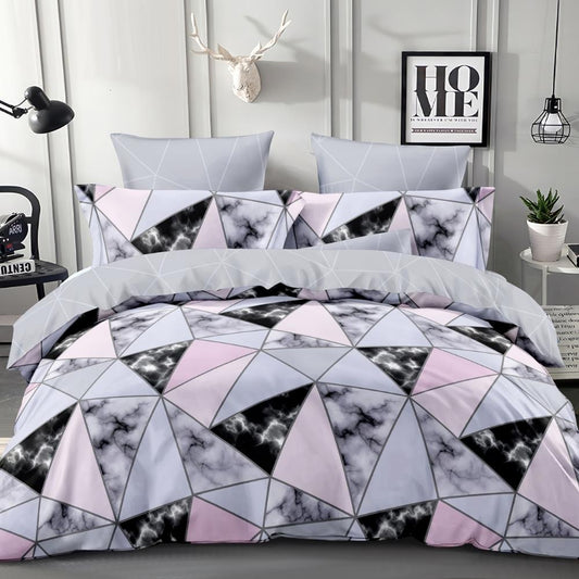 Nutshell marble geometric quilt cover set featuring modern triangle patterns in soft colors