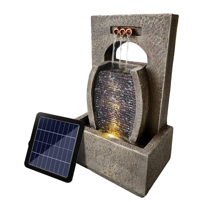 Nutshell solar waterfall fountain with modern design and solar panel for tranquil outdoor ambiance
