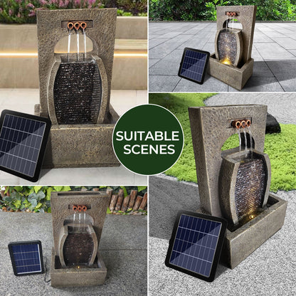 Nutshell solar waterfall fountain with elegant design for gardens and outdoor spaces