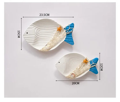 Nutshell Mediterranean style home decor fish-shaped ornaments in white and blue for coastal theme