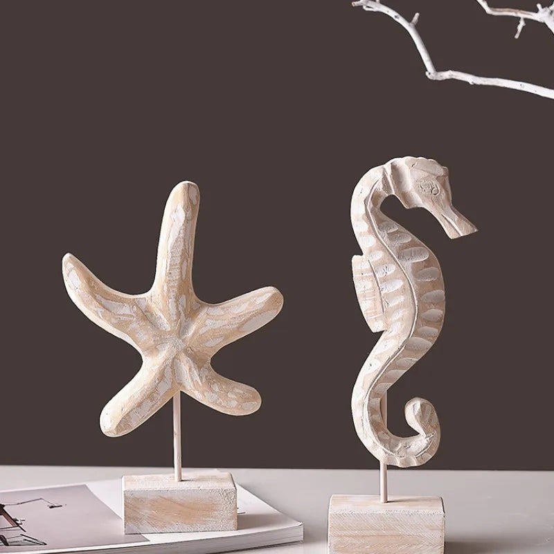 Nutshell Mediterranean style home decor featuring a starfish and seahorse ornament set