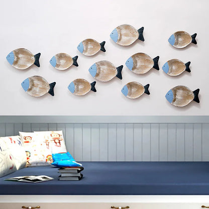Nutshell Mediterranean style home decor fish wall ornament in natural and blue tones