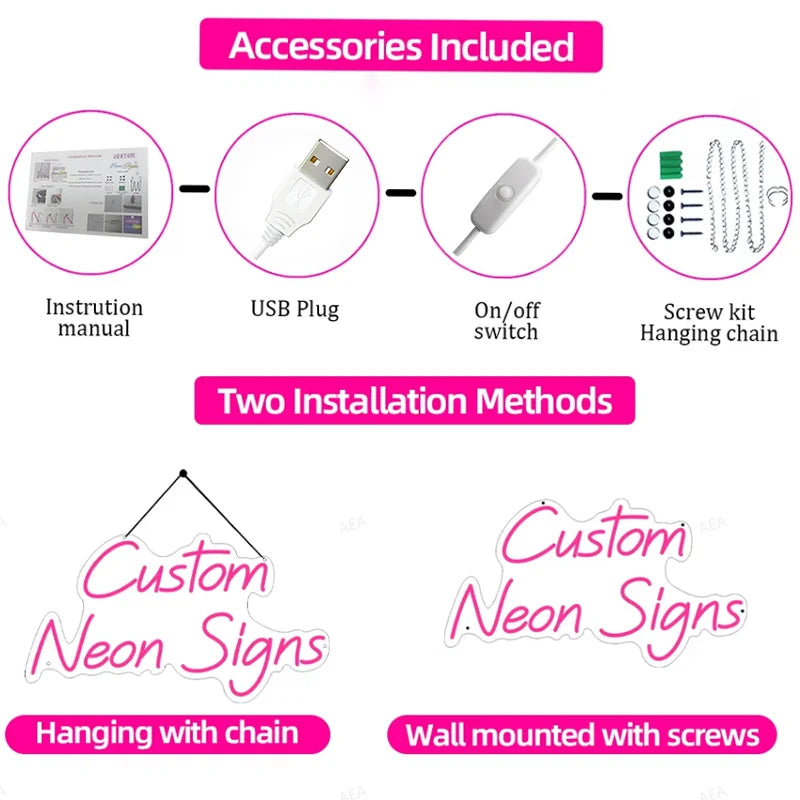 Merry Christmas neon sign with accessories and installation methods for festive decorations