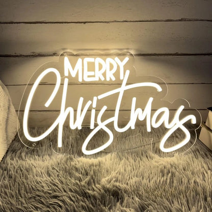 Merry Christmas neon sign glowing softly, perfect for holiday decor and festive celebrations