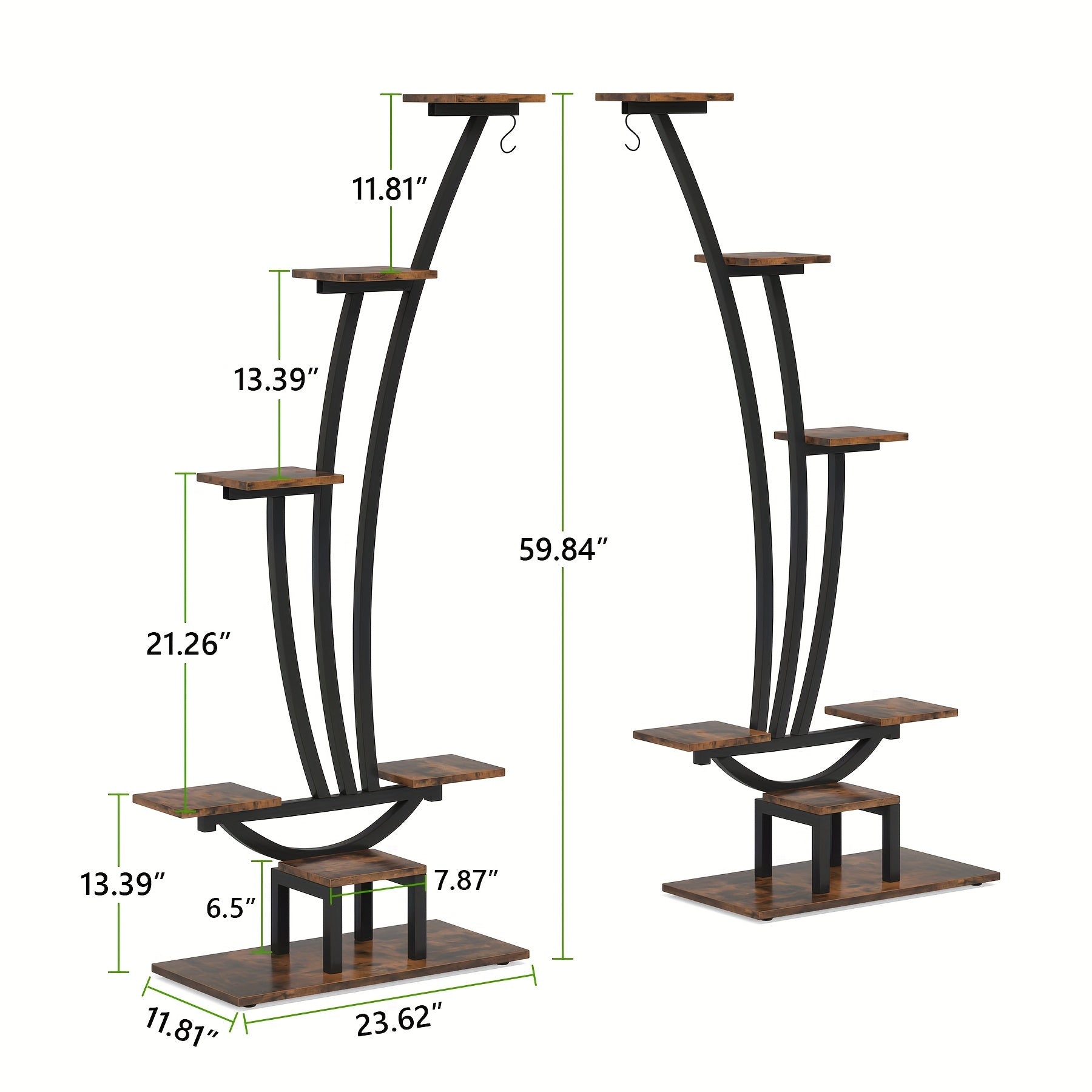Nutshell metal curved display shelf with five wooden tiers for stylish home organization