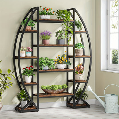 Nutshell metal curved display shelf featuring multiple tiers for showcasing plants and decorative items