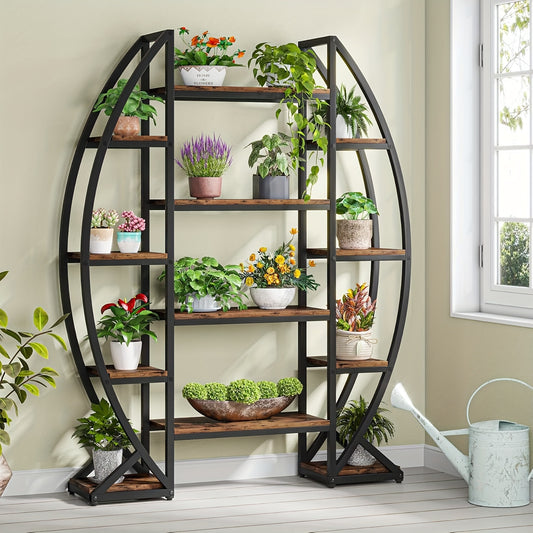 Nutshell metal curved display shelf featuring multiple tiers for showcasing plants and decorative items