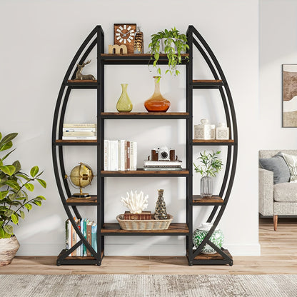 Nutshell metal curved display shelf with wooden shelves ideal for home decor and organization