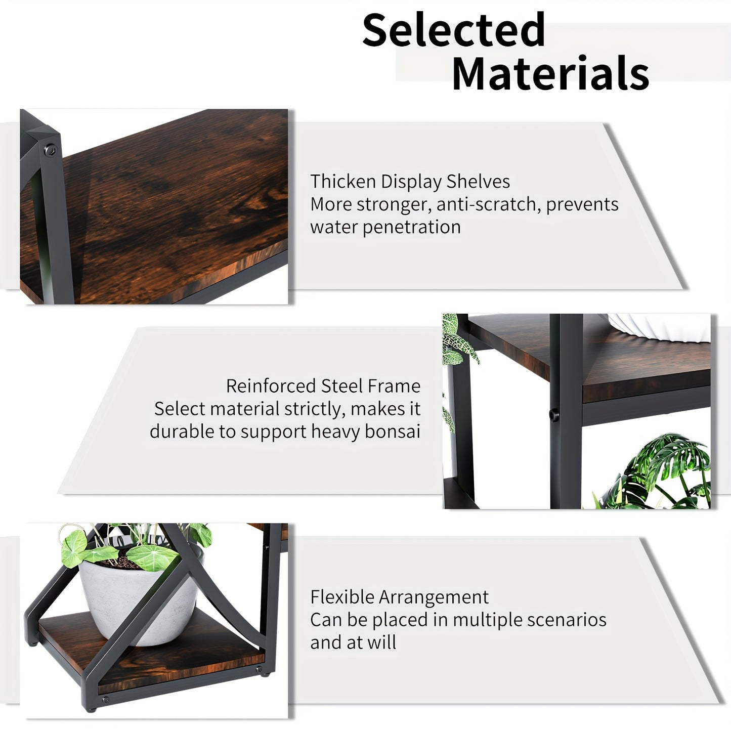 Nutshell metal curved display shelf with thickened wooden shelves and reinforced steel frame for durability