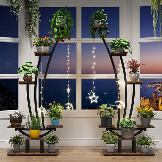Stylish Nutshell metal curved display shelf featuring plants and decorative pots, ideal for modern interiors