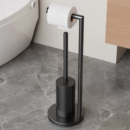 Metal Floor Standing Toilet Brush With Paper Holder in sleek black design for modern bathrooms