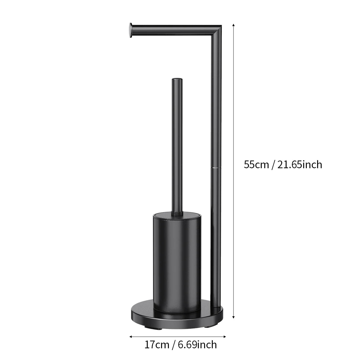 Metal Floor Standing Toilet Brush With Paper Holder in sleek black finish for modern bathrooms