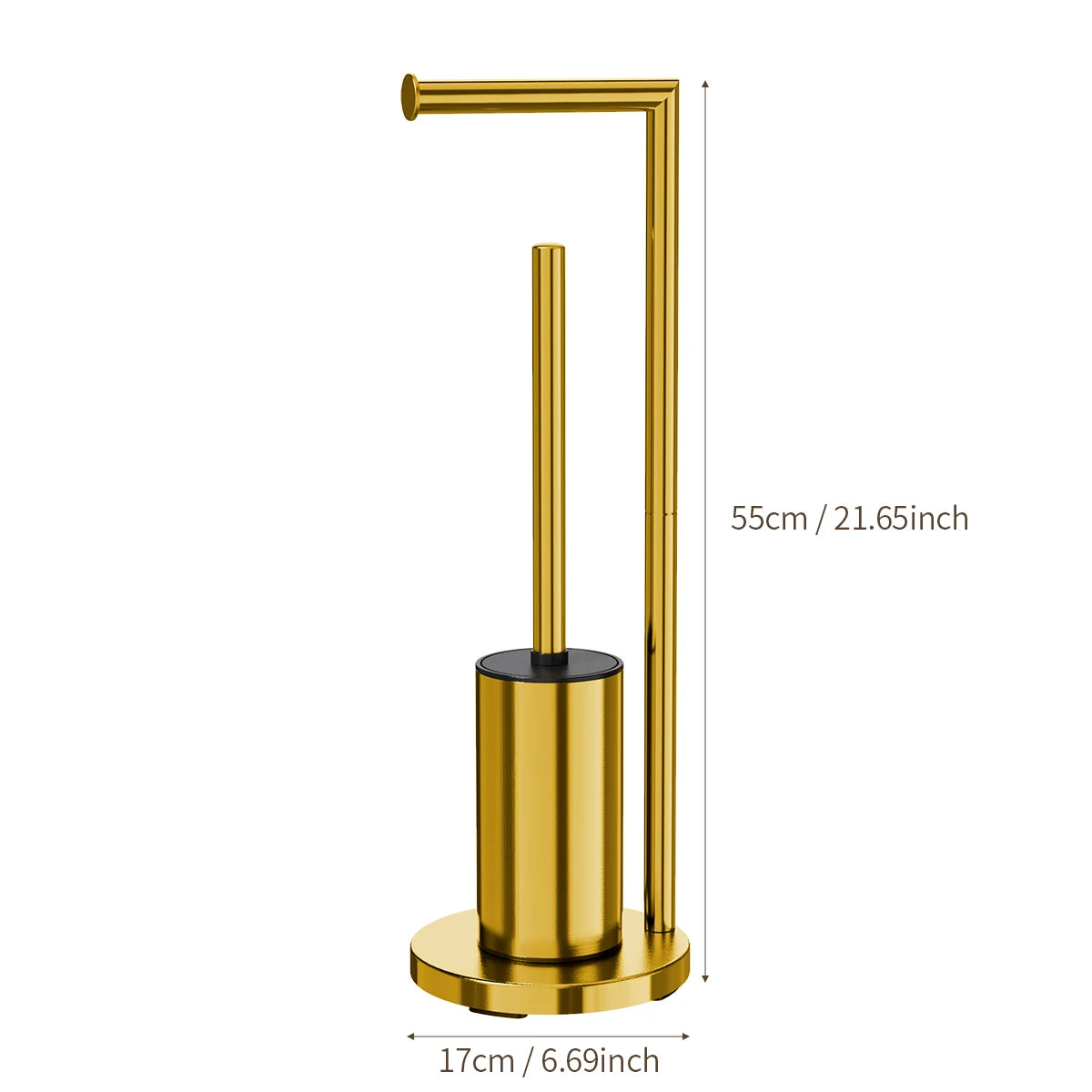 Nutshell Metal Floor Standing Toilet Brush With Paper Holder in Gold Finish for Stylish Bathrooms