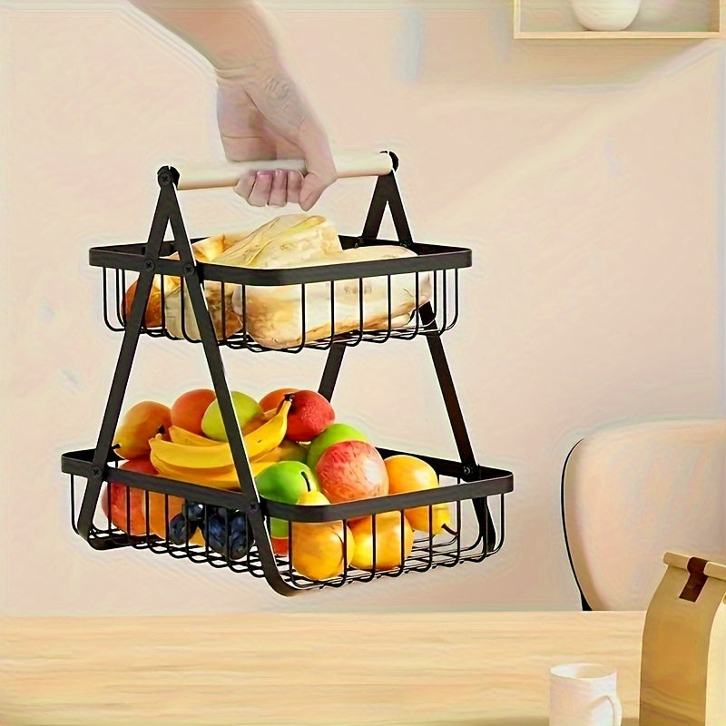 Nutshell Metal Fruit Basket Organiser with Two-Tier Design for Stylish Kitchen Storage
