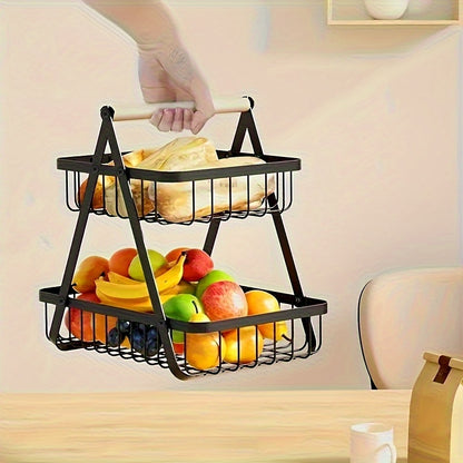 Nutshell Metal Fruit Basket Organiser with Two-Tier Design for Stylish Kitchen Storage