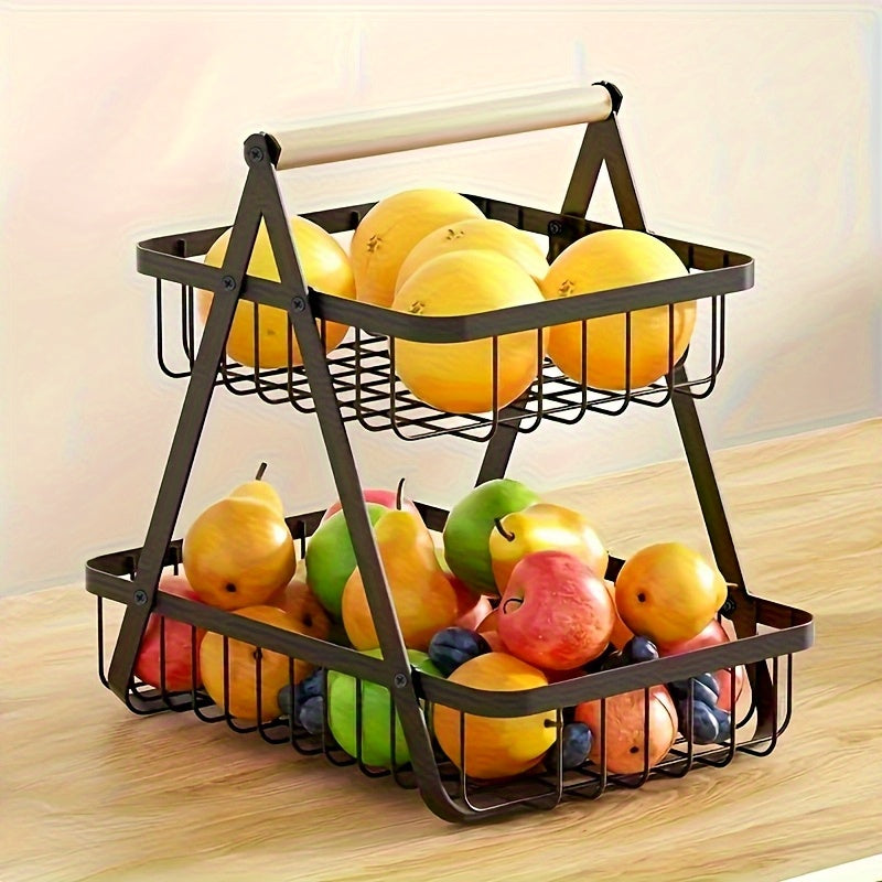 Nutshell Metal Fruit Basket Organiser with two tiers for stylish fruit storage and easy access