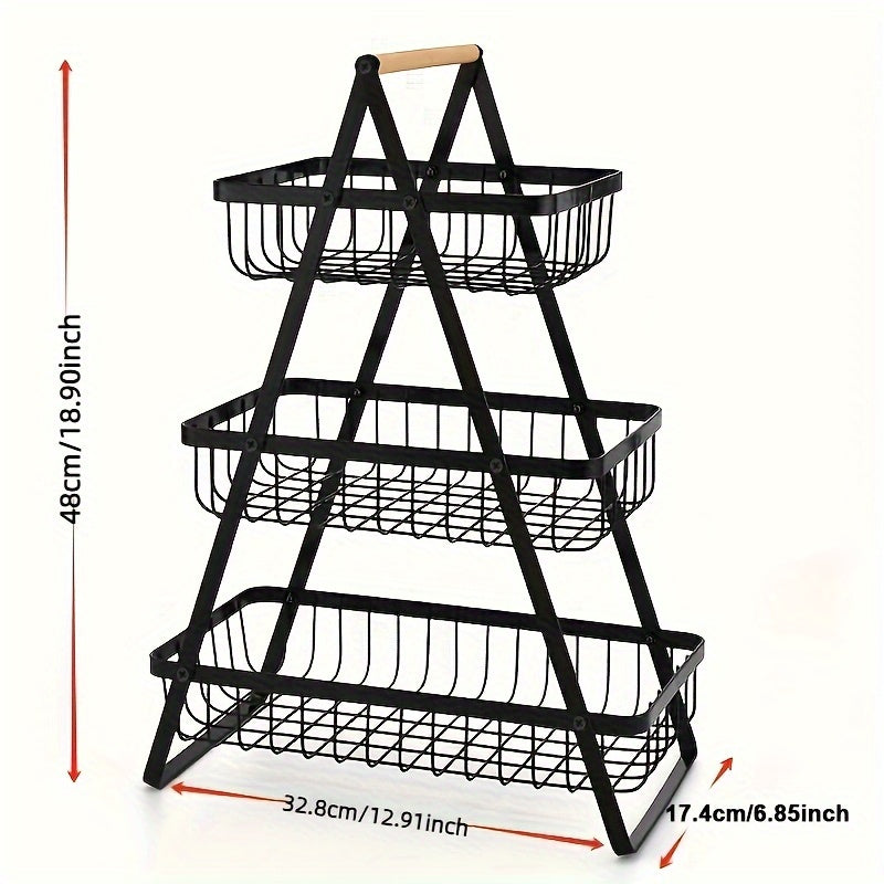 Nutshell Metal Fruit Basket Organiser with Three Tiers for Stylish Kitchen Storage