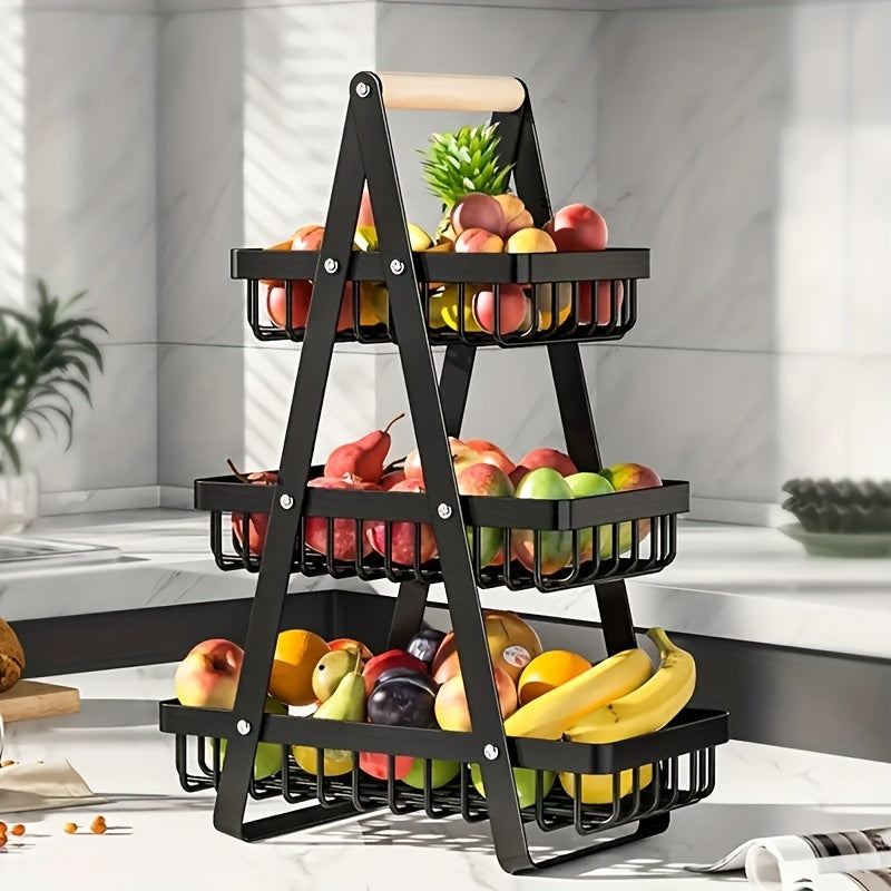 Nutshell Metal Fruit Basket Organiser with three tiers for efficient fruit storage in modern kitchens