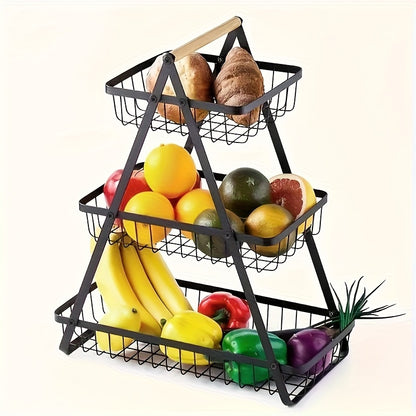 Nutshell metal fruit basket organiser with three tiers for displaying fruits and vegetables