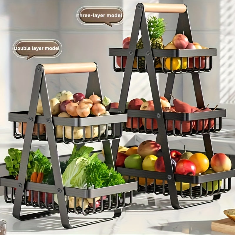 Stylish Nutshell Metal Fruit Basket Organiser with three and double layer options for fresh produce storage