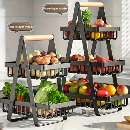 Stylish Nutshell Metal Fruit Basket Organiser with three and double layer options for fresh produce storage