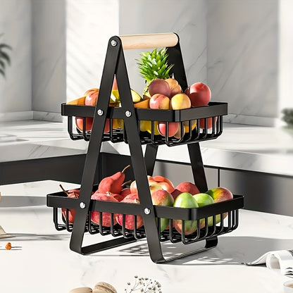 Nutshell Metal Fruit Basket Organiser with two tier design for stylish fruit display and easy access