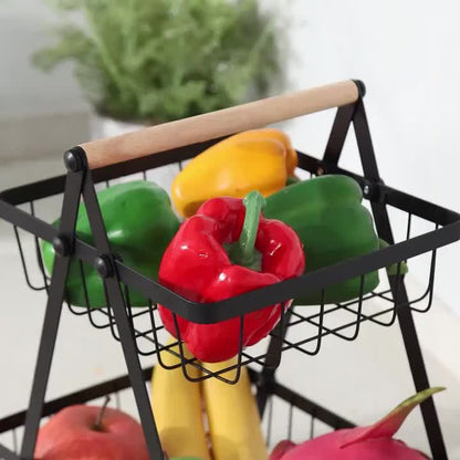 Nutshell Metal Fruit Basket Organiser with Two Tiers Displaying Colorful Fruits and Vegetables