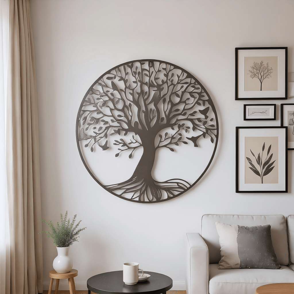 Nutshell Metal Tree of Life Wall Decor in Round Design for Modern Home Aesthetic
