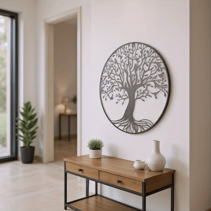 Nutshell Metal Tree of Life Wall Decor featuring a round design for modern home aesthetics