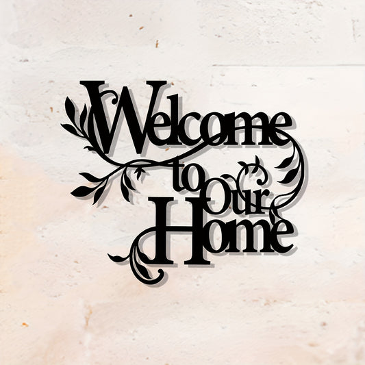 Nutshell metal wall hanging front door decoration featuring 'Welcome to Our Home' design