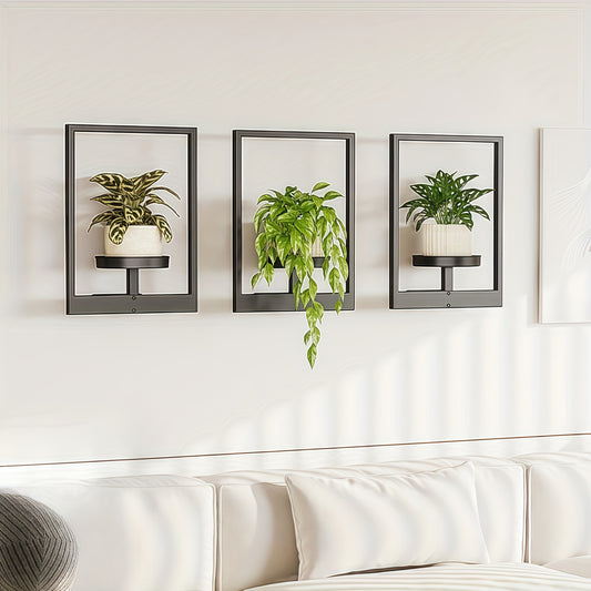 Nutshell Metal Wall Mounted Flower Rack with three planters for indoor gardening decor