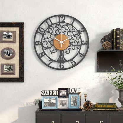 Nutshell metallic black frame clock with intricate design for stylish wall decor