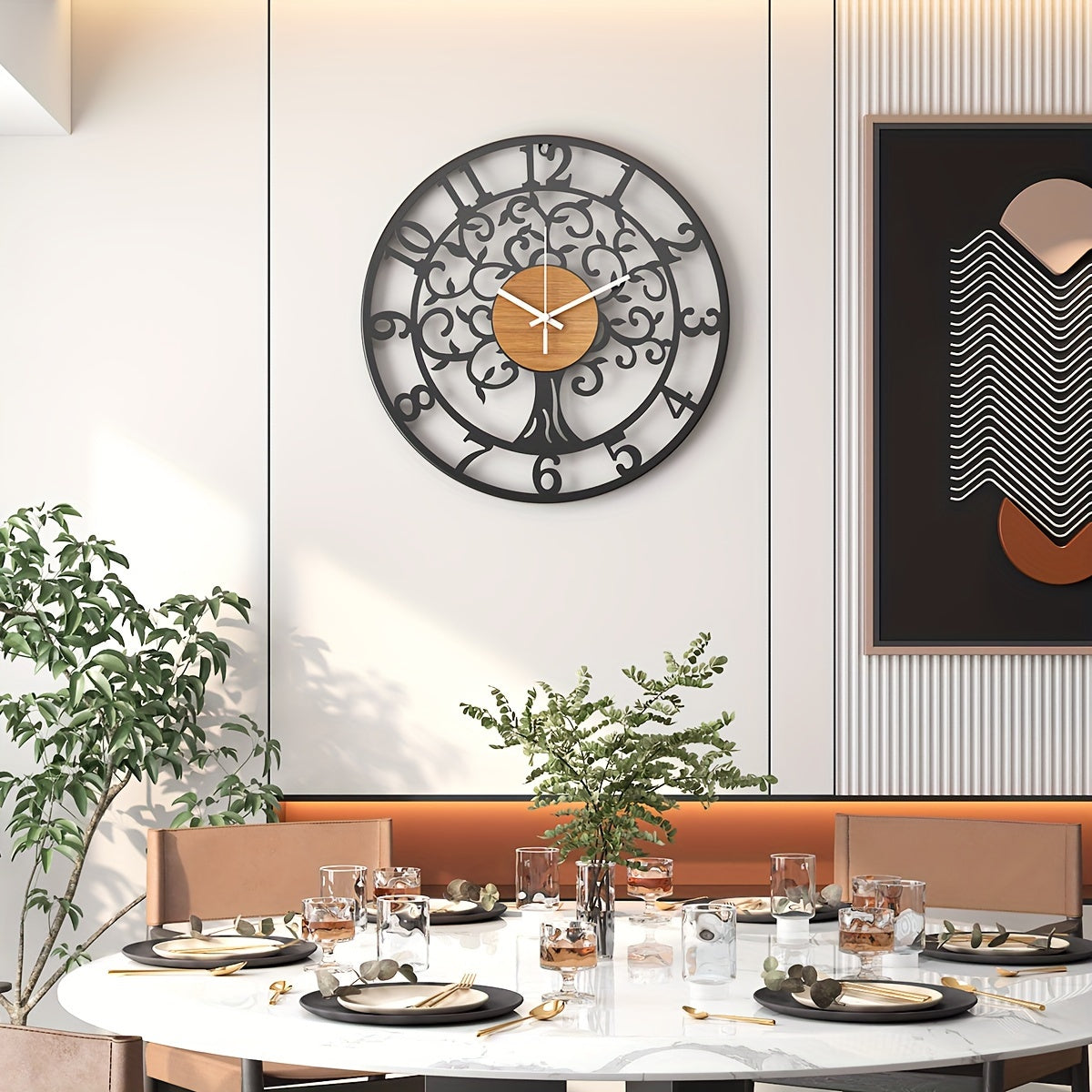 Nutshell metallic black frame clock with intricate design, perfect for modern home decor
