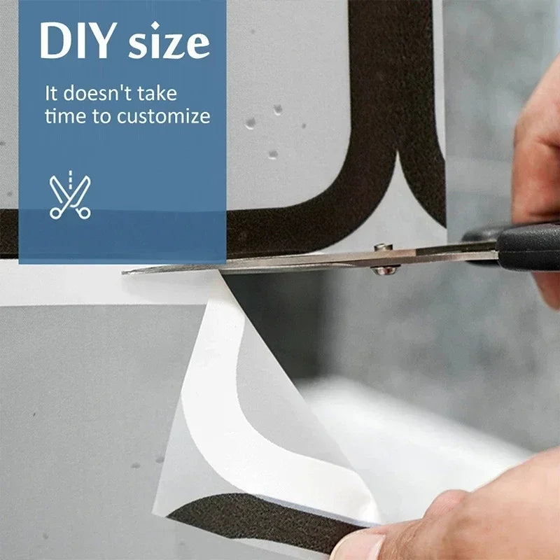 Nutshell mildew resistant bathroom shower curtain being customized for a perfect fit