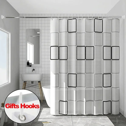 Nutshell mildew resistant bathroom shower curtain with modern geometric design and included hooks