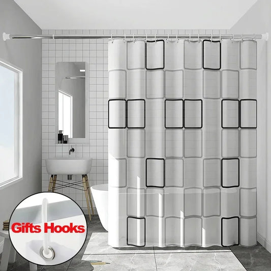 Nutshell mildew resistant bathroom shower curtain with modern geometric design and included hooks