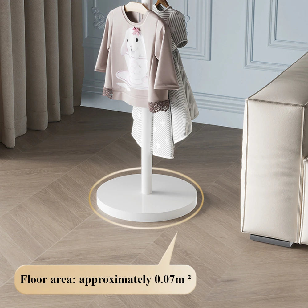 Nutshell white coat stand with round base holding kids coats in living room compact School Bag Storage Rack