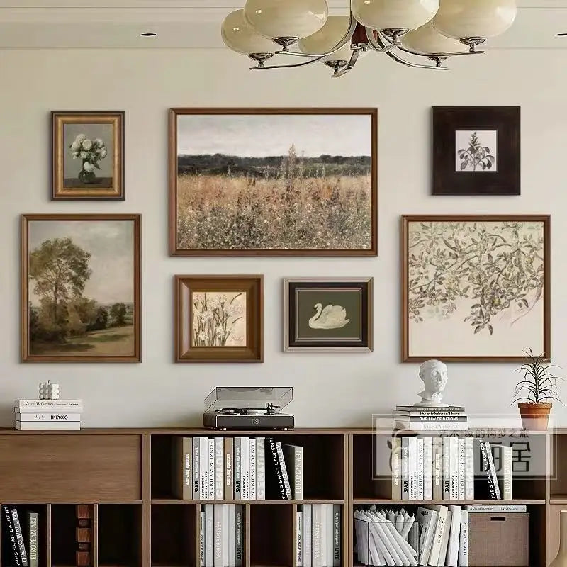 Minimalist vintage landscape wall art displayed in a stylish living room setting