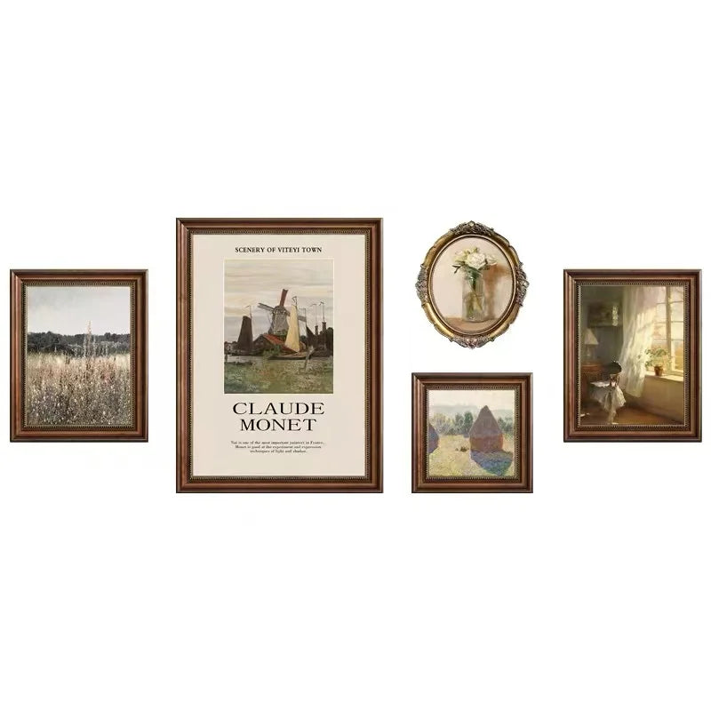 Collection of minimalist vintage landscape wall art featuring Claude Monet and framed floral designs