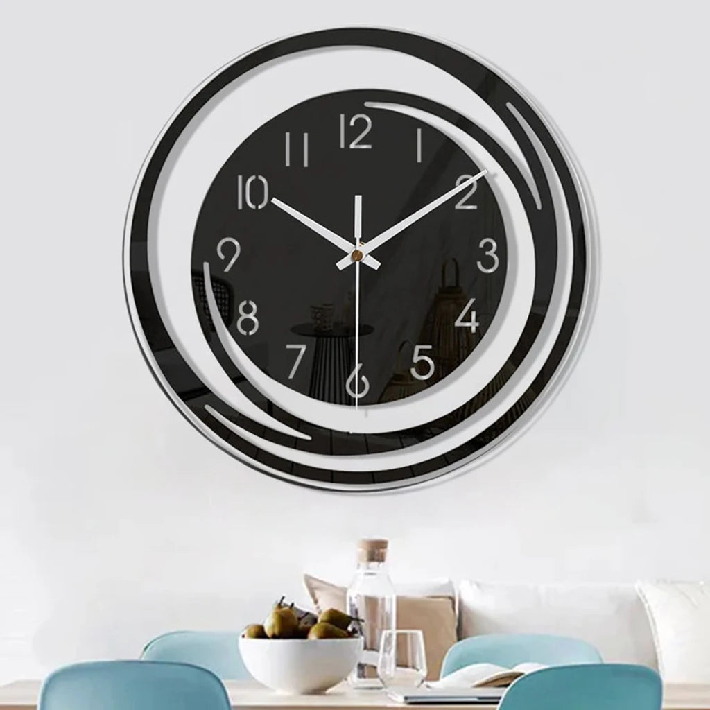Modern acrylic wall clock with a sleek design and minimalist black face for contemporary decor