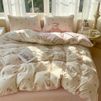Nutshell duvet cover modern bedroom decor bed set with soft floral and striped design on cozy bed