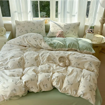 Nutshell duvet cover set with floral print and green accents for modern bedroom decor bed set