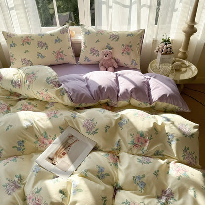 Nutshell floral duvet cover set with pastel colors for modern bedroom decor bed set