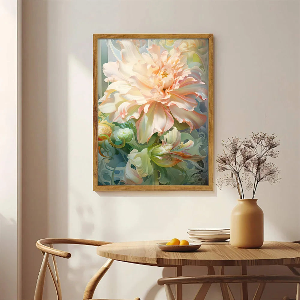 Modern flower wall art featuring a soft pink peony in a stylish frame, enhancing home decor